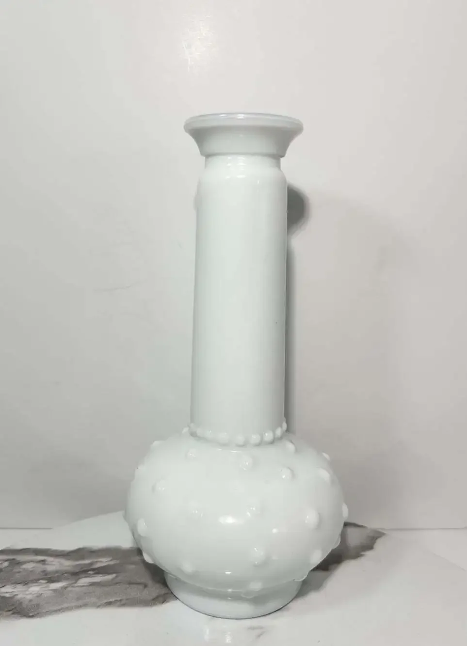 Vintage  E.O. Brody White Milk Glass Hobnail Bud Vase 8